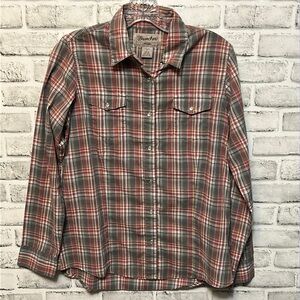 Wrancher by Wrangler Women’s Size M Silver Pearl Snap Maroon Plaid Shirt